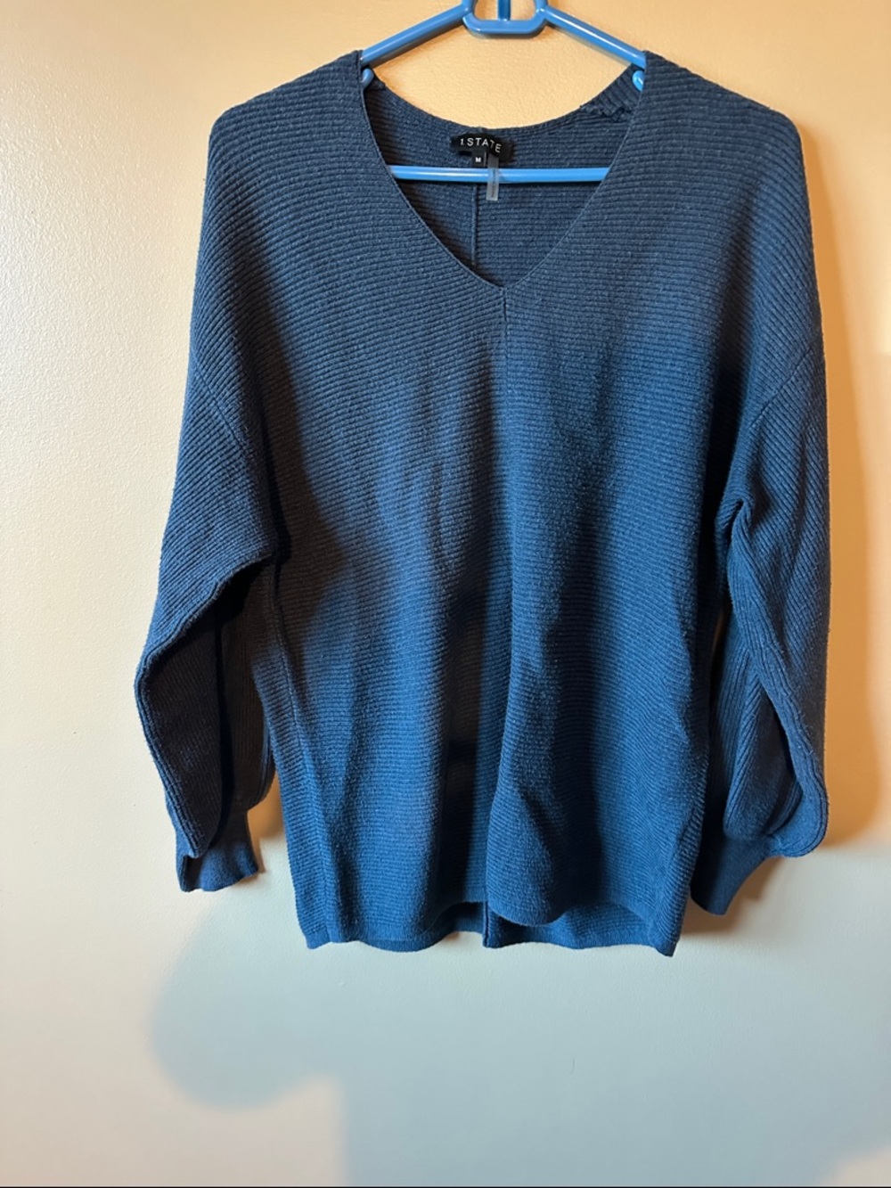 1. State Navy Blue V-Neck Ribbed Sweater